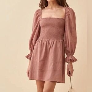 Reformation Mini Dress Size 4 Dunes Dress Long Sleeve Wedding Guest Dress